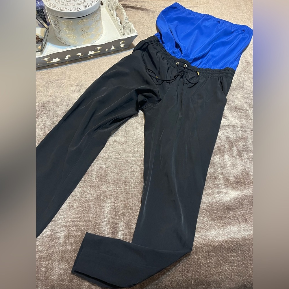 Express Blue & Black Strapless Jumpsuit, Size Small